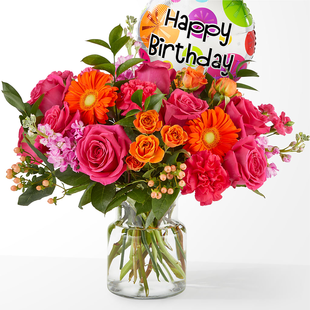 Fiesta Bouquet with Birthday Balloon – Oak Creek Florist, Concord CA