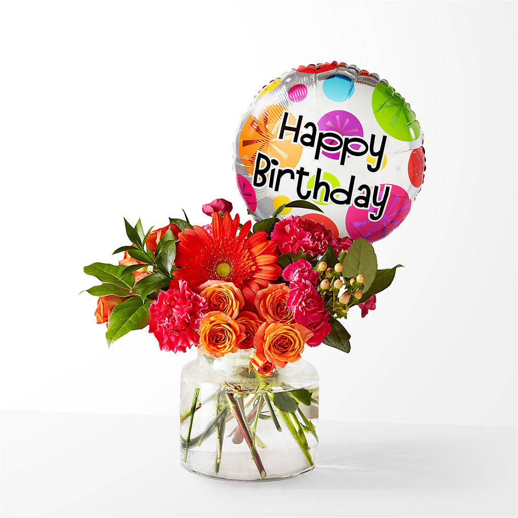 Fiesta Bouquet with Birthday Balloon – Oak Creek Florist, Concord CA