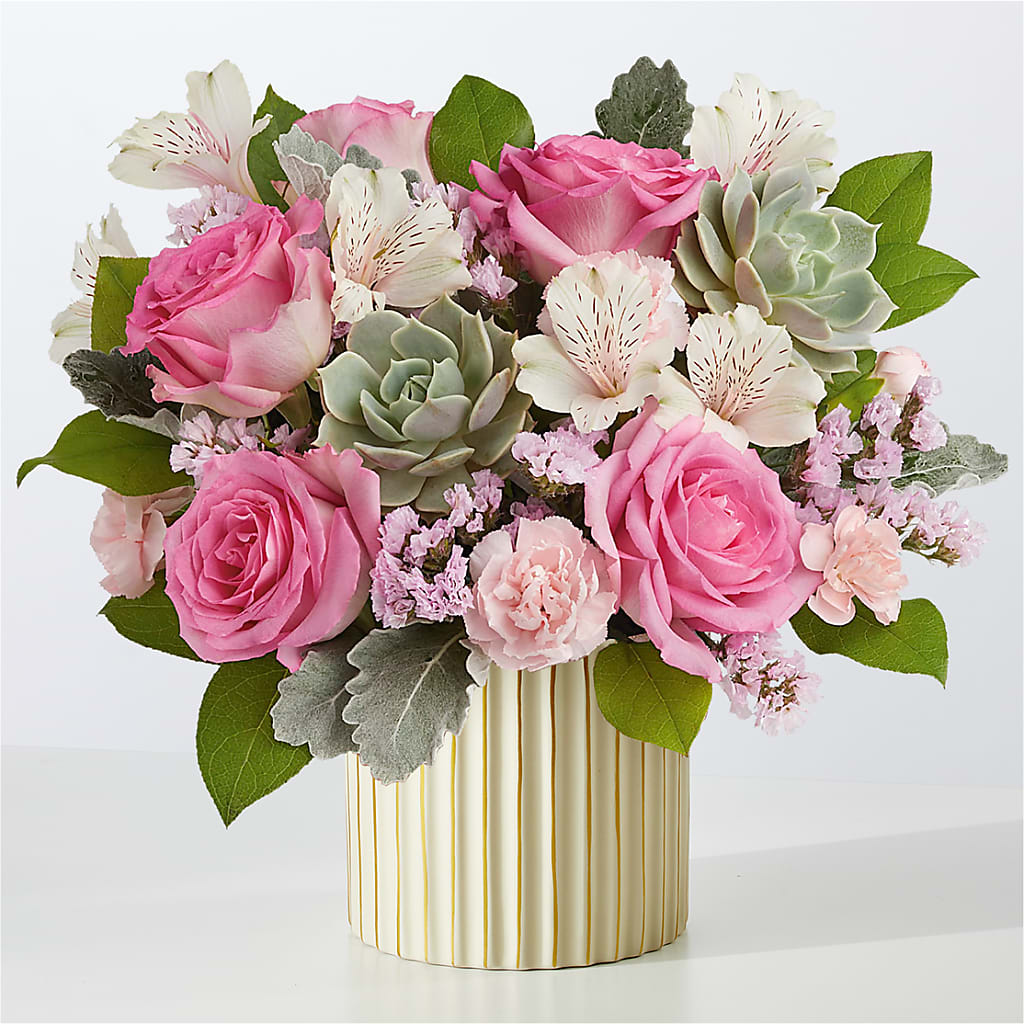 Dusty Rose Bouquet with Ivory Vase – Oak Creek Florist, Concord CA