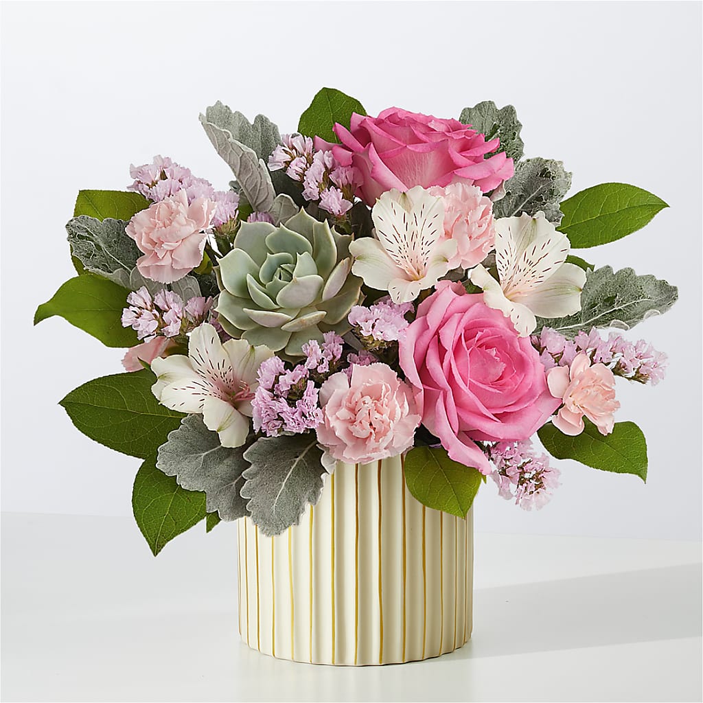 Dusty Rose Bouquet with Ivory Vase – Oak Creek Florist, Concord CA