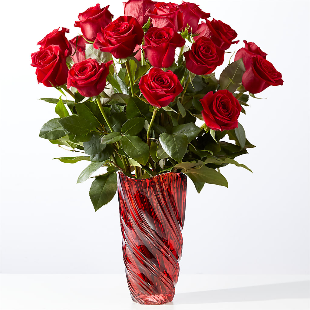 Classic Love Red Rose Bouquet with Luxe Swirl Vase – Oak Creek Florist, Concord CA