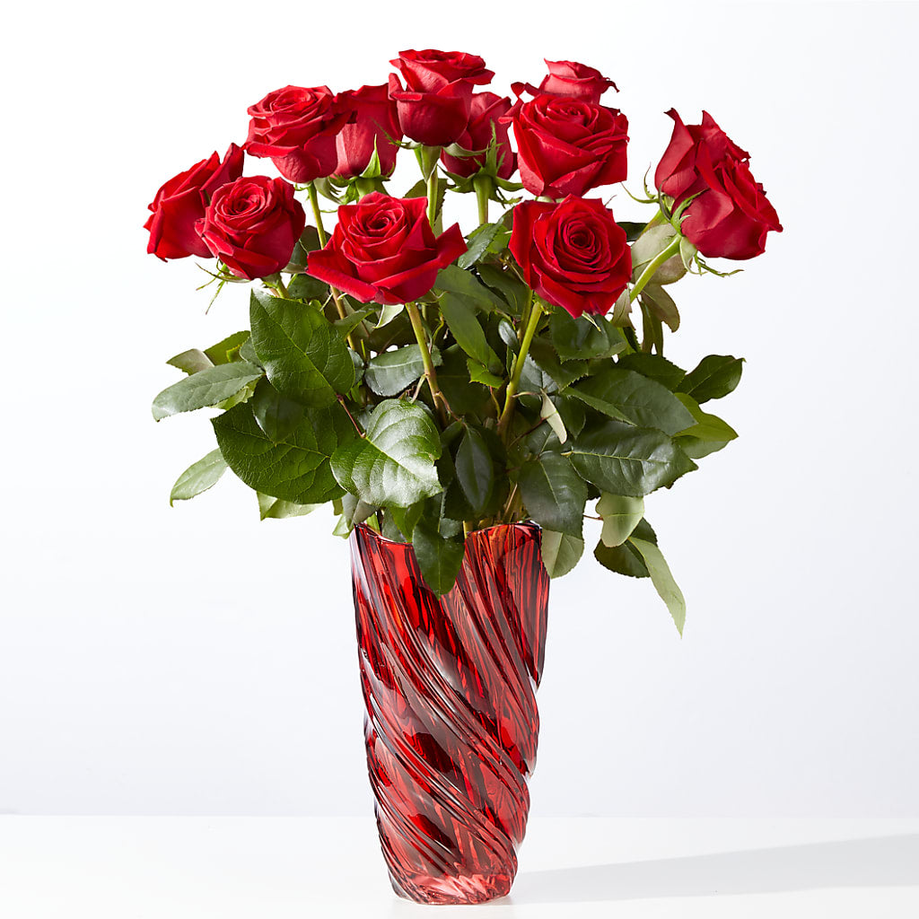 Classic Love Red Rose Bouquet with Luxe Swirl Vase – Oak Creek Florist, Concord CA