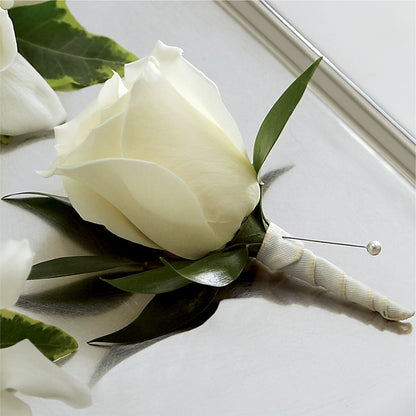 White Rose Boutonniere –  Oak Creek Florist, Concord CA